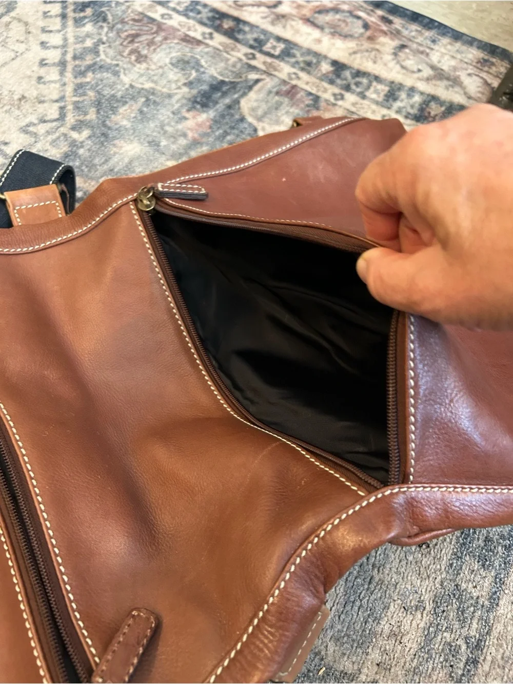 Kenneth Cole Reaction Navy and Brown Canvas  & Leather Messenger Bag